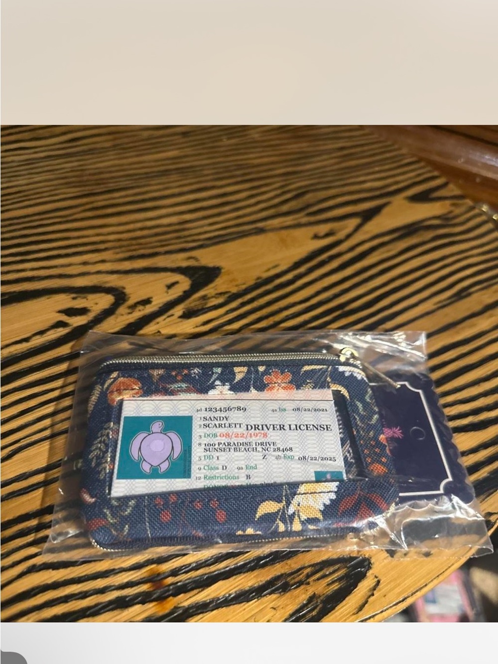 Floral Navy Zip Card Wallet -